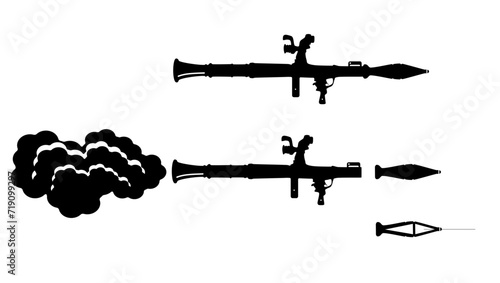 RPG Rocket grenade sign, black isolated silhouette