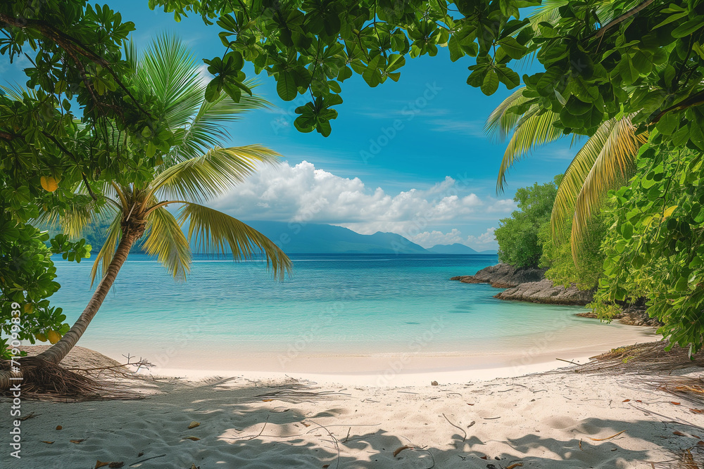 Obraz premium perfect beach with palm trees and sea