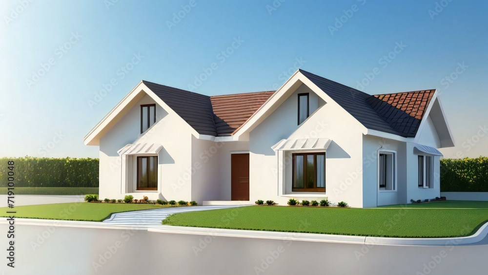 Architecture of 3d rendering modern house on white background. 3d illustration. concept for real estate or property