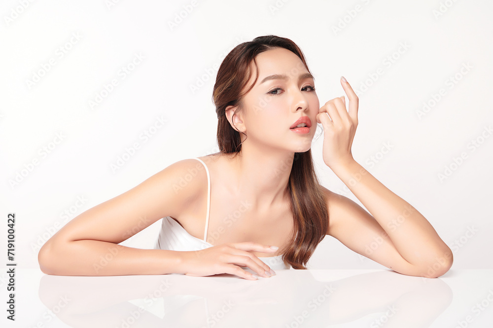 Beautiful young asian woman with clean fresh skin on white background, Face care, Facial treatment, Cosmetology, beauty and spa, Asian women portrait. Beautiful young asian woman with clean fresh skin on white background, Face care, Facial treatment, Cosmetology, beauty and spa, Asian women portrait.