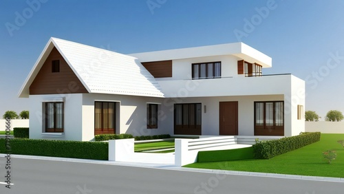 Architecture of 3d rendering modern house on white background. 3d illustration. concept for real estate or property © home 3d
