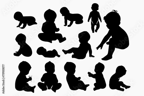 Collection of newborn baby black silhouettes