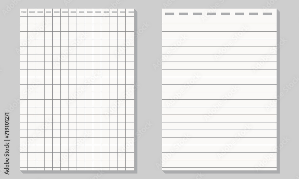 Set of illustration of blank sheets of square and lined paper .Realistic lined notepapers. Set of illustration of blank sheets of square and lined paper .Realistic lined notepapers.