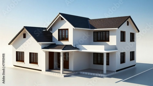 Fototapeta Naklejka Na Ścianę i Meble -  Architecture of 3d rendering modern house on white background. 3d illustration. concept for real estate or property