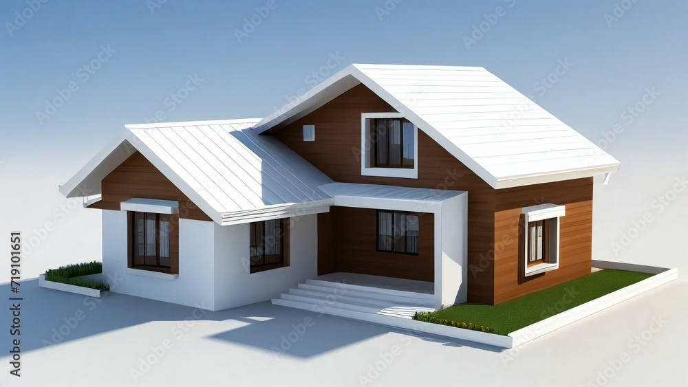 Architecture of 3d rendering modern house on white background. 3d illustration. concept for real estate or property Architecture of 3d rendering modern house on white background. 3d illustration. concept for real estate or property