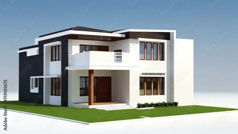 Architecture of 3d rendering modern house on white background. 3d illustration. concept for real estate or property