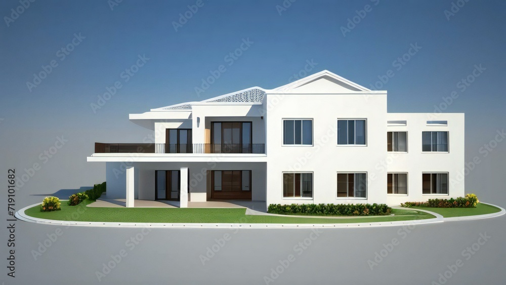 Architecture of 3d rendering modern house on white background. 3d illustration. concept for real estate or property Architecture of 3d rendering modern house on white background. 3d illustration. concept for real estate or property