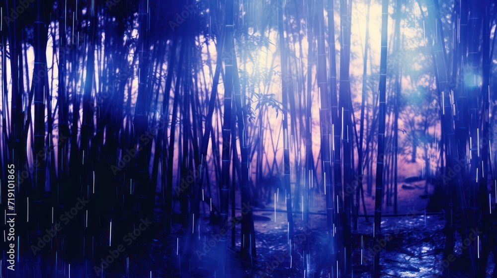 glitch-art abstract scene, bamboo forest early morning twilight myst