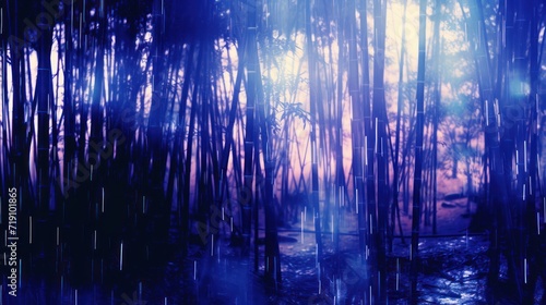 glitch-art abstract scene  bamboo forest early morning twilight myst
