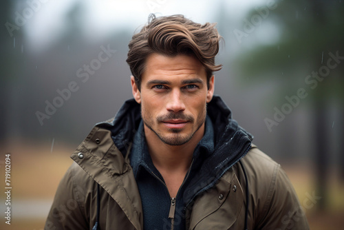 Portrait of a nice guy sunlight outdoors in big city modern man concept