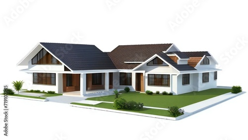 Architecture of 3d rendering modern house on white background. 3d illustration. concept for real estate or property