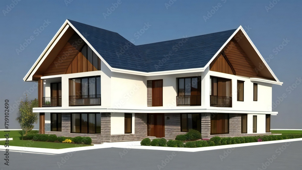 Architecture of 3d rendering modern house on white background. 3d illustration. concept for real estate or property Architecture of 3d rendering modern house on white background. 3d illustration. concept for real estate or property