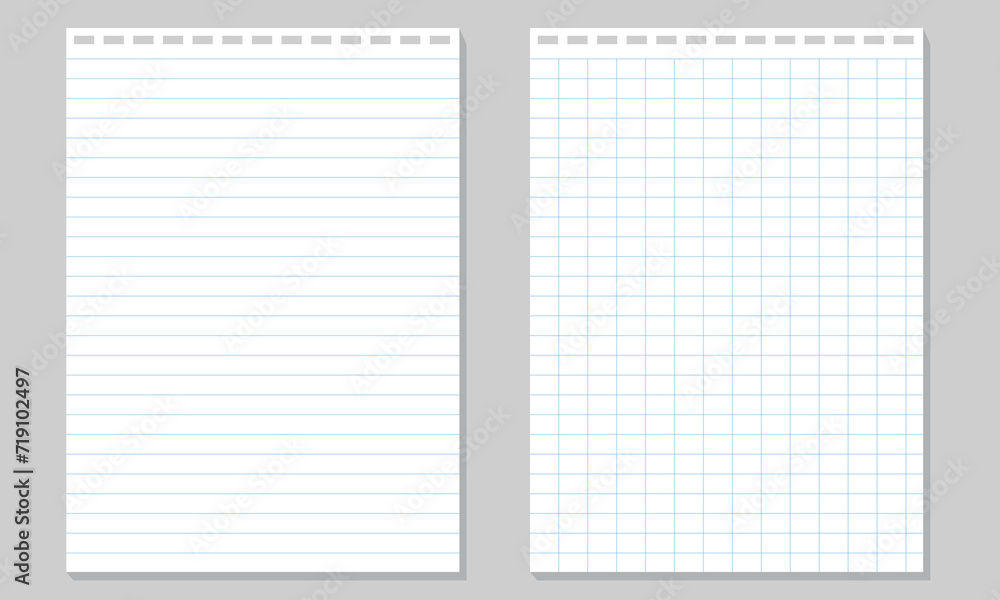 Set of illustration of blank sheets of square and lined paper .Realistic lined notepapers. Set of illustration of blank sheets of square and lined paper .Realistic lined notepapers.