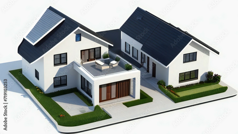 Architecture of 3d rendering modern house on white background. 3d illustration. concept for real estate or property Architecture of 3d rendering modern house on white background. 3d illustration. concept for real estate or property