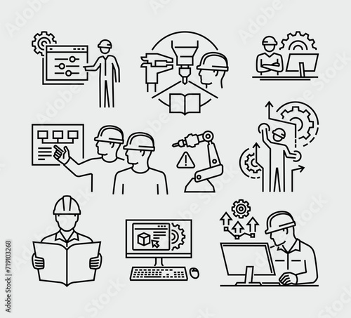 Engineer Professional Development Vector Line Icons Set