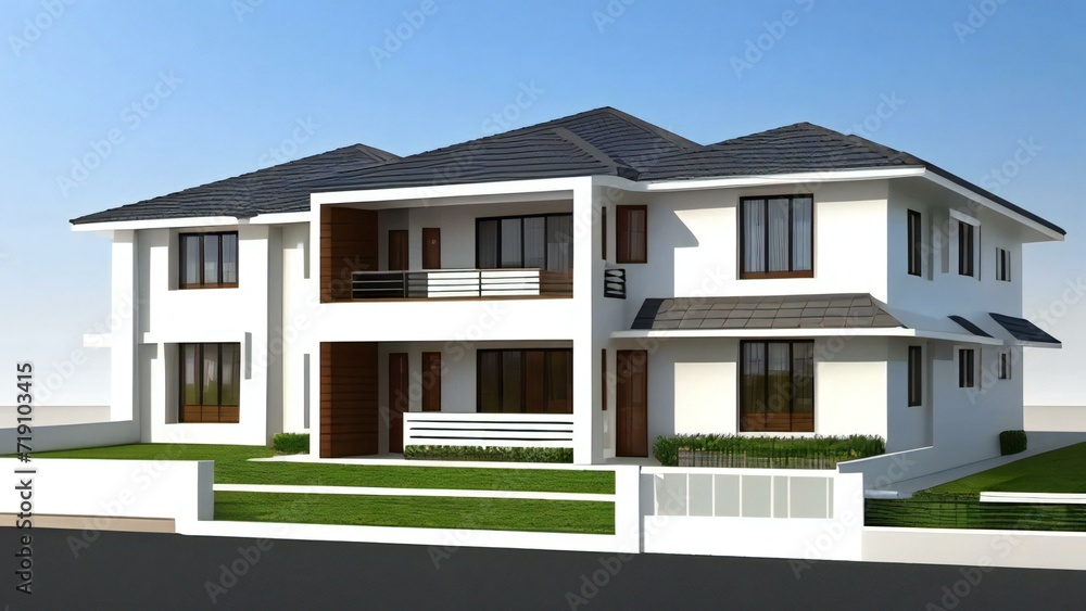 Architecture of 3d rendering modern house on white background. 3d illustration. concept for real estate or property