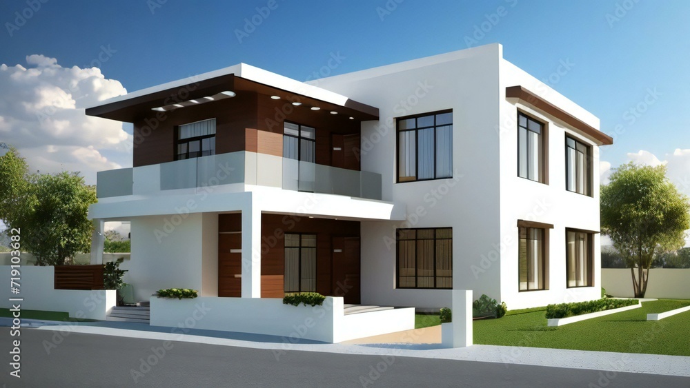 Architecture of 3d rendering modern house on white background. 3d illustration. concept for real estate or property