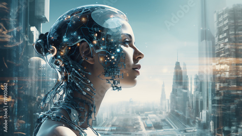 Girl ai in modern technology, view of head