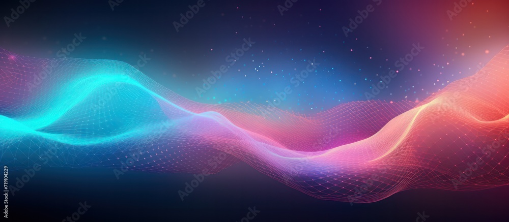 Network wave of dots and weave lines. Abstract pastel Background for design on the topic of cyberspace, big data, metaverse, data transfer on dark pastel abstract cyberspace Network wave of dots and weave lines. Abstract pastel Background for design on the topic of cyberspace, big data, metaverse, data transfer on dark pastel abstract cyberspace