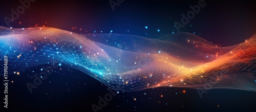 Network wave of dots and weave lines. Abstract pastel Background for design on the topic of cyberspace, big data, metaverse, data transfer on dark pastel abstract cyberspace photo