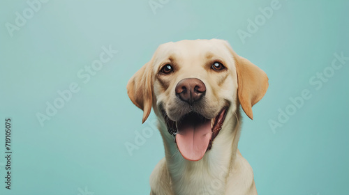 portrait of a dog in pastel color background with copy text space photo