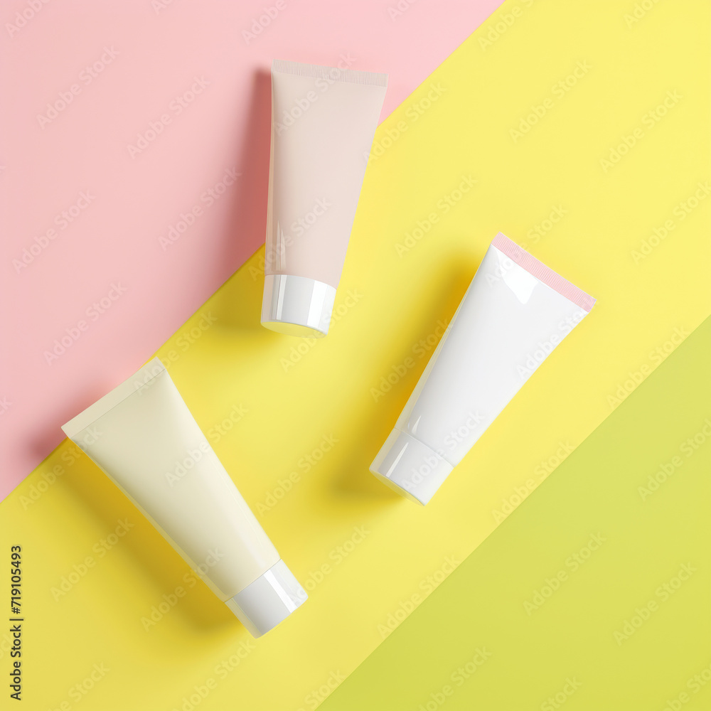 Beauty Essentials in Vibrant Hues.
Array of label-less cosmetic tubes against a dual-toned background. Beauty Essentials in Vibrant Hues.
Array of label-less cosmetic tubes against a dual-toned background.