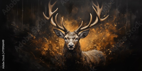 drawing of a deer on a golden background © сергей костюченко