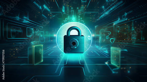 Illustration of a secure online banking environment with a padlock icon, emphasizing the importance of cybersecurity in financial transactions