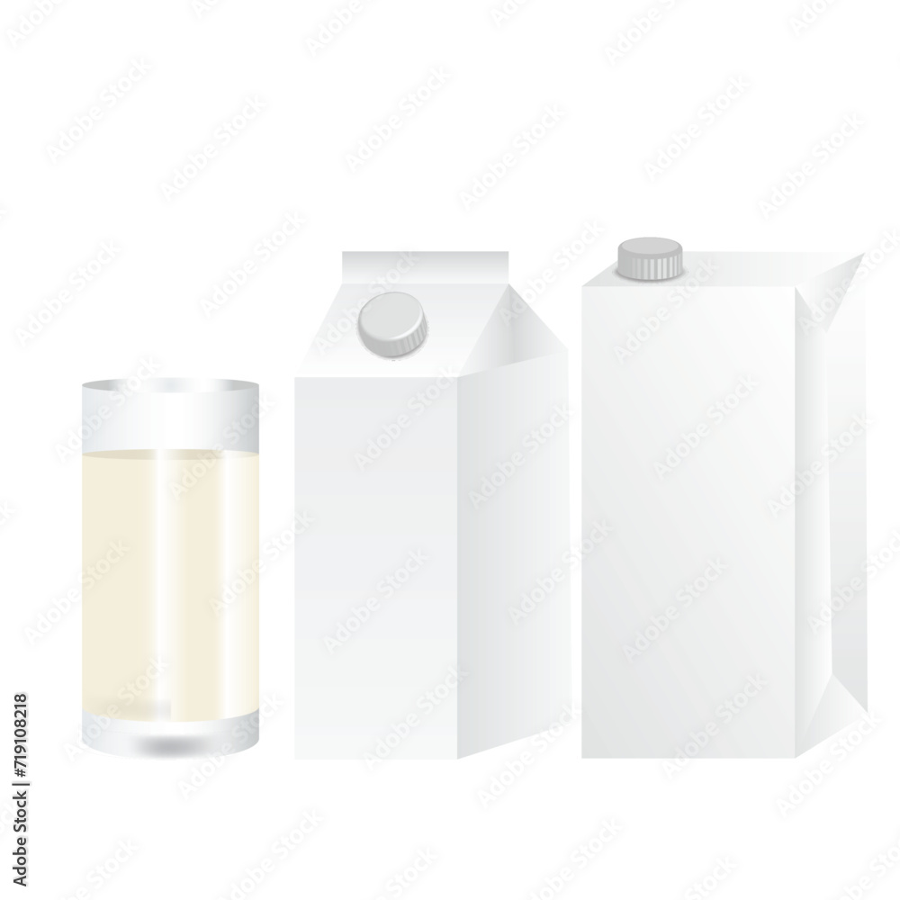 Milk Box and glass isolated on white background.Food and drink.Fresh yogurt.Carton pack with screw cap.Dairy product.3d Mockup.Realistic vector illustration.Template, banner or layout for design.