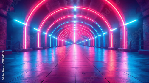 neon lights with the red, blue, and purple lights, in the style of elegant lines, poster, long distance and deep distance, light indigo and cyan, rtx on, uhd image, luminous sfumato
