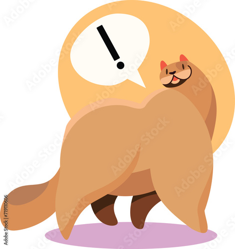 Smiling cartoon llama with speech bubble, cute camelid illustration expressing surprise. Happy llama character with exclamation mark, fun animal vector design.