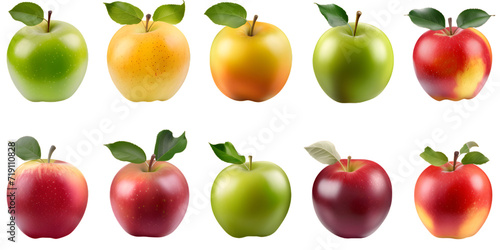 Collection of various apples with transparent background