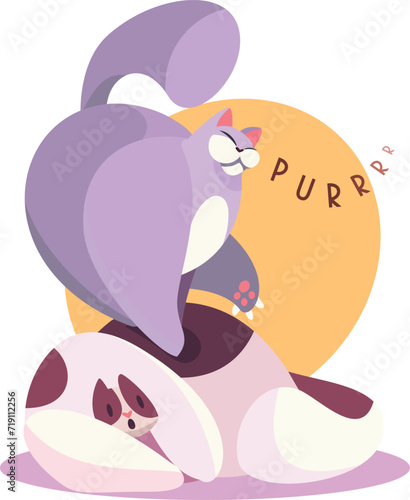 Content cat cuddling on soft sneakers, purring with contentment. Purring pet enjoys comfortable resting spot on shoes.