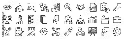 Strategic Planning. Organization line web icons. Business Management, Meeting, Conference. Vector illustration. Outline icon. Editable stroke.