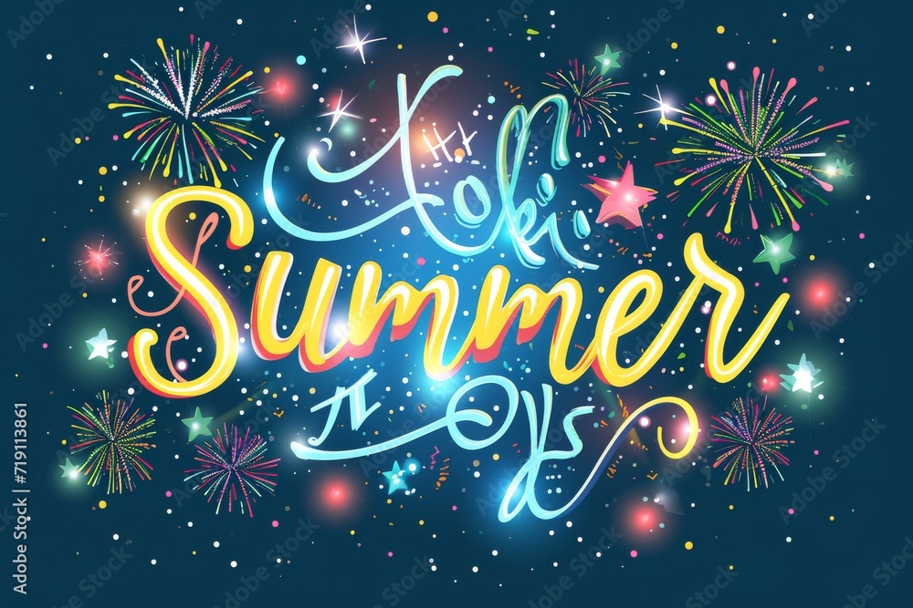 Vibrant graphic design explodes with fiery fireworks, illuminating the night with a stunning display of color and celebration Vibrant graphic design explodes with fiery fireworks, illuminating the night with a stunning display of color and celebration