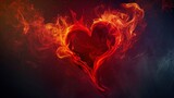 beautiful red heart made of passionate fire with gray background
