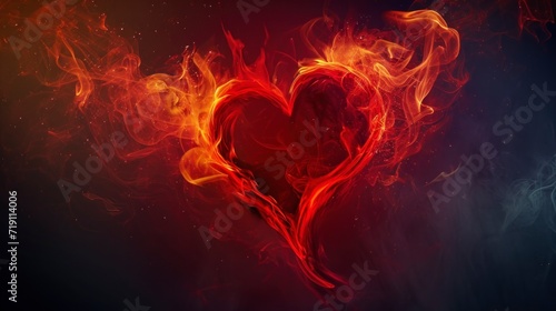 beautiful red heart made of passionate fire with gray background
