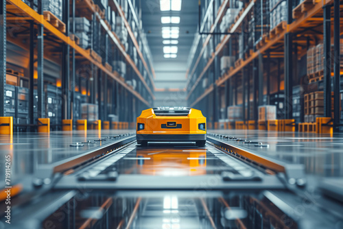 Transport in warehouses and logistics using smart guided vehicles Generative AI © ungvar
