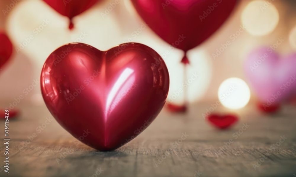 Fototapeta premium A heart-shaped balloon hovers near the other balloons.