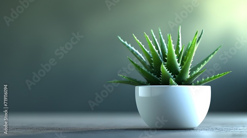 aloe vera in a pot, Air Purifying Aloe Vera: Enhance the air quality in your living space with this image showcasing a healthy Aloe Vera plant, known for its air purifying properties and sleek, spiky  photo