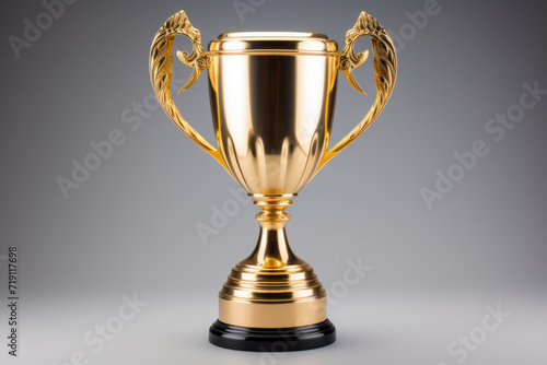champion golden trophy placed on table, copy space ready for your design win concept