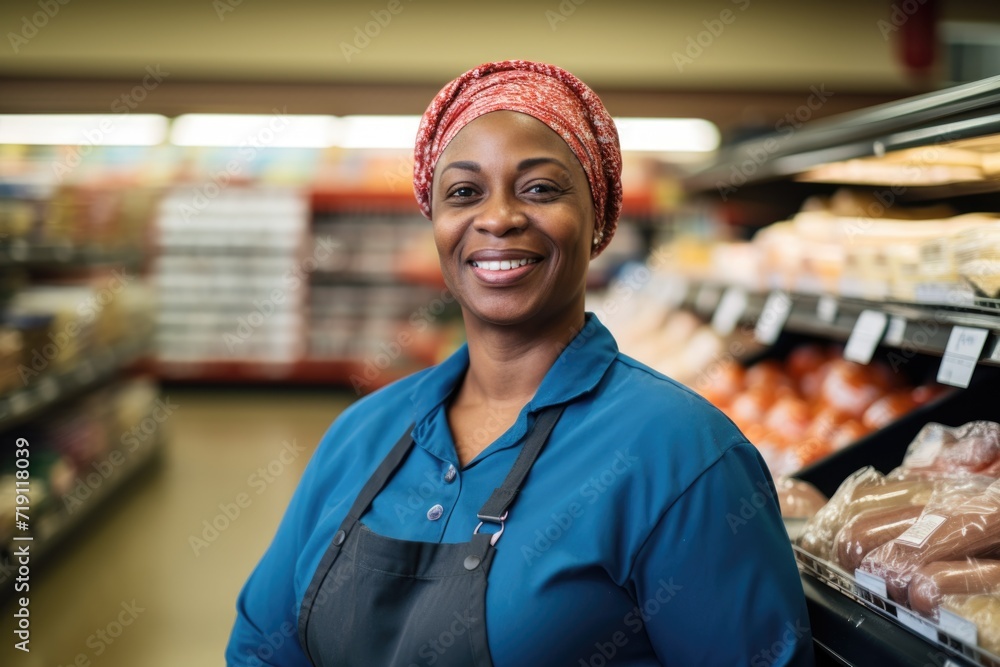 Portrait of a middle aged woman working in grocery store