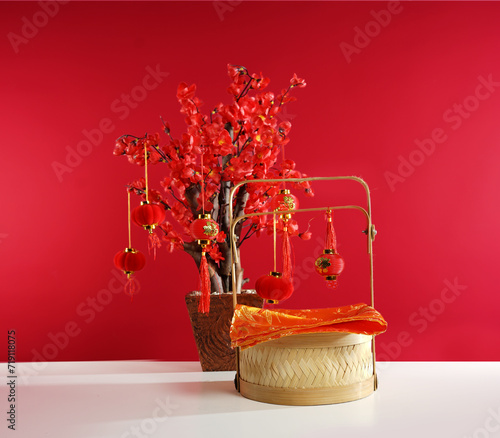 Free photo chinesee new year background with tree and bucked photo