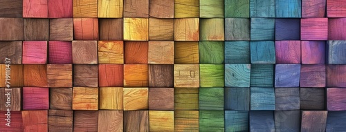 Colorful wooden blocks aligned wall decor