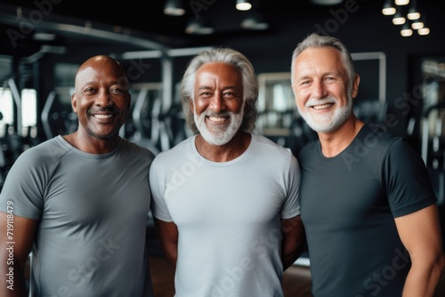 Portrait of active diverse senior men in gym