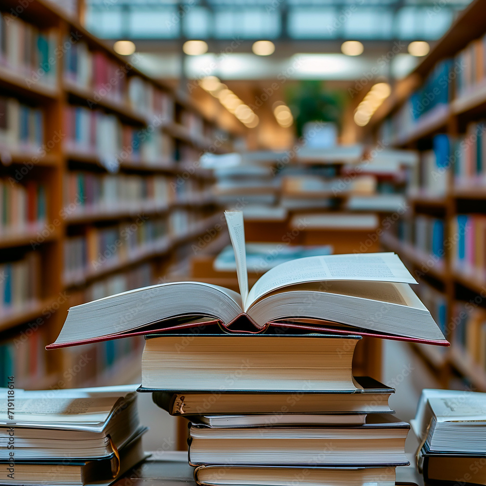 open book lying on a stack of books in a library open book lying on a stack of books in a library
