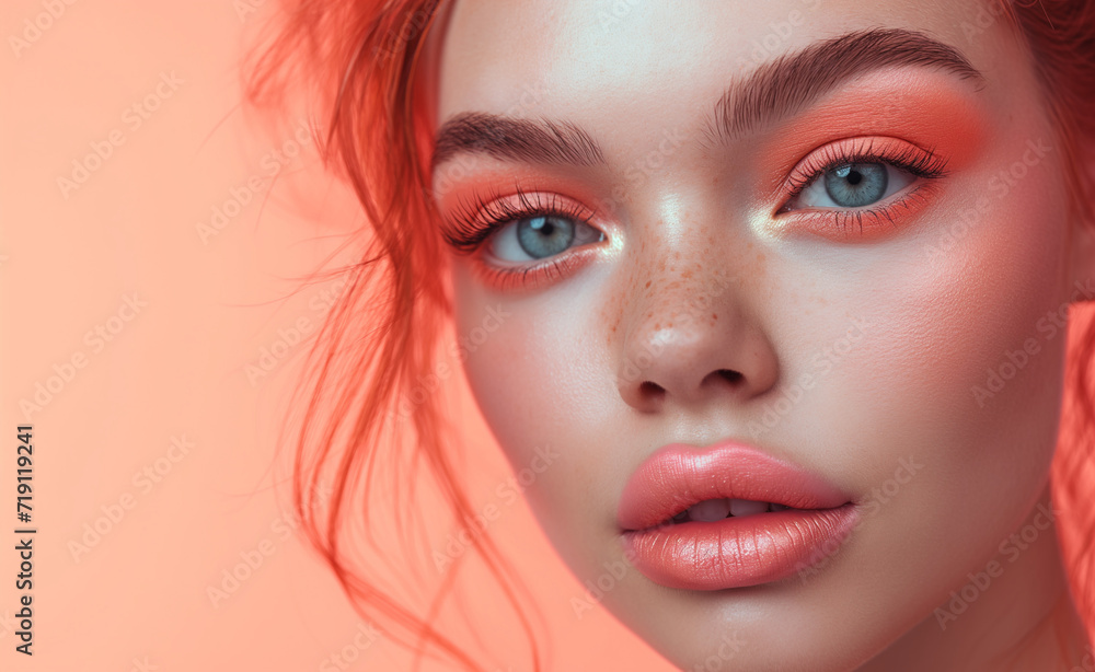 Peach Fuzz Glamour: Beauty with Trendsetting Makeup. Peach Fuzz color of the year 2024 Peach Fuzz Glamour: Beauty with Trendsetting Makeup. Peach Fuzz color of the year 2024