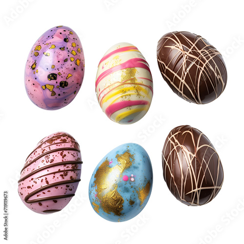 Easter Happiness: A Variety Set of Chocolate Eggs, Isolated on Transparent Background, PNG