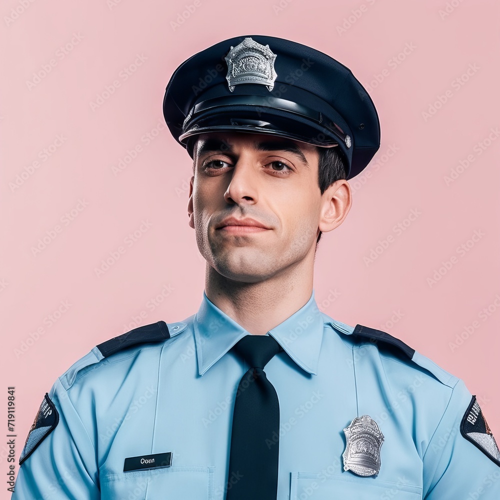 Portrait of a male police officer in uniform on a minimalist background with copy space.
Concept: representative of state security, cop or law enforcement officer Portrait of a male police officer in uniform on a minimalist background with copy space.
Concept: representative of state security, cop or law enforcement officer