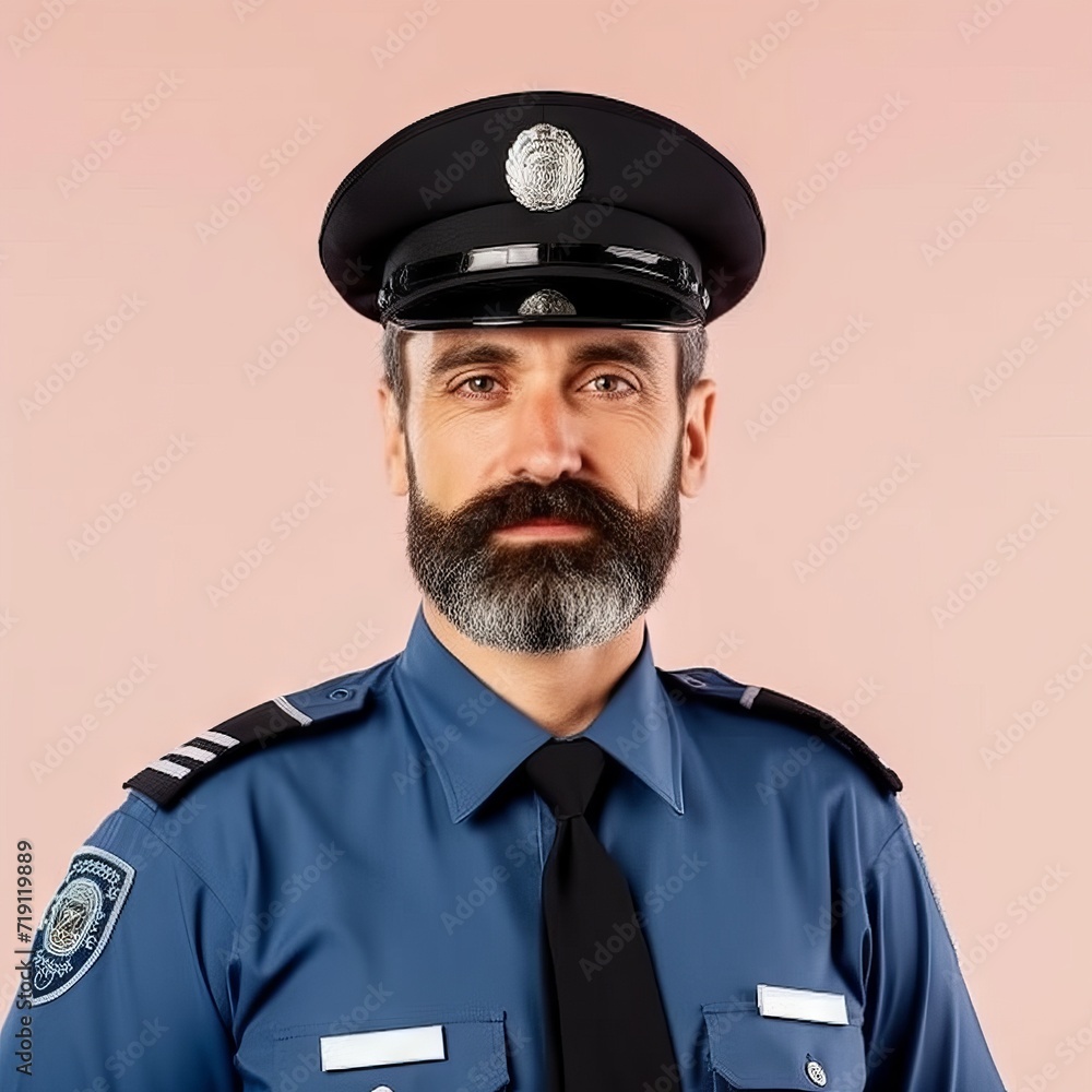 Portrait of a male police officer in uniform on a minimalist background with copy space.
Concept: representative of state security, cop or law enforcement officer Portrait of a male police officer in uniform on a minimalist background with copy space.
Concept: representative of state security, cop or law enforcement officer